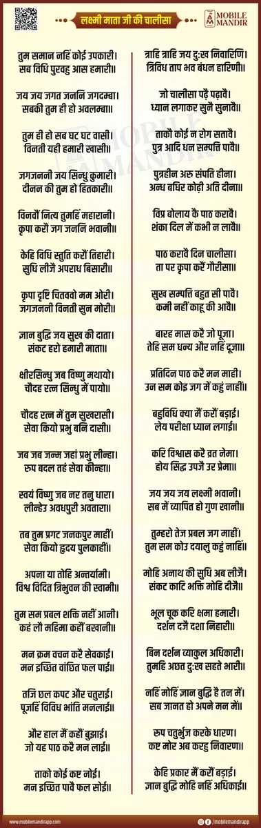 Lakshmi Mata Ji Ki Chalisa lyrics